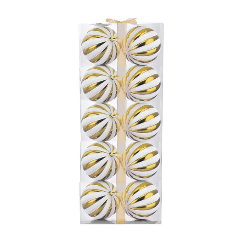 NATALUNA BOX 10 SFERE 4CM SPICCHI BIANCO/ORO