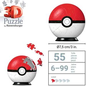 Ravensburger Puzzle 3D - Puzzleball 54 pc Pokeball rossa 11256