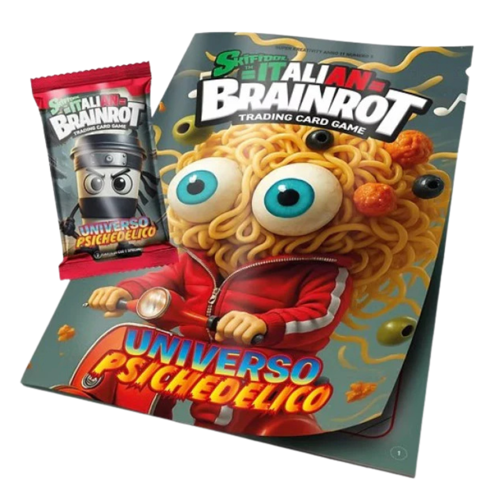 SKIFIDOL - ITALIAN BRAINROT TCG - SERIE ALPHA UNIVERSO PSICHEDELICO 1 ALBUM RACCOGLITORE + 1 BUSTINA 7 CARTE