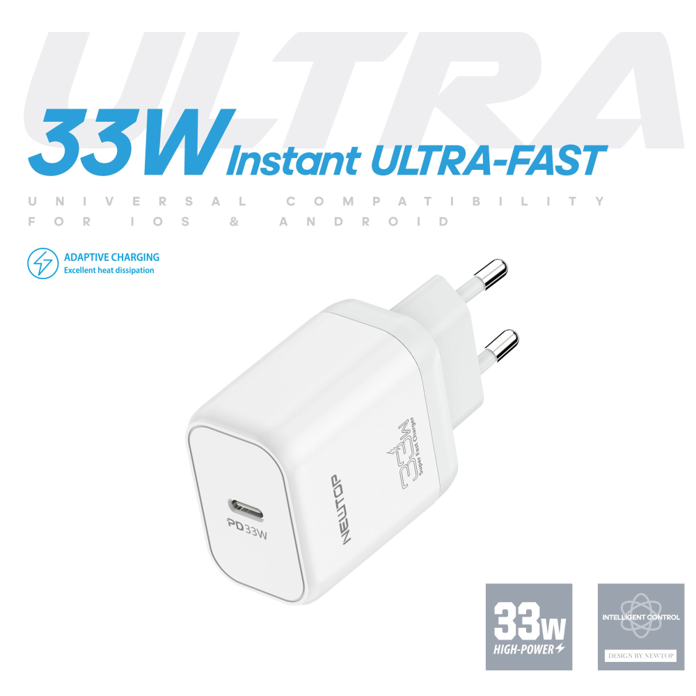 NEWTOP CM60 CARICATORE DA MURO PD 33W CON CAVO TYPE-C/ LIGHTNING