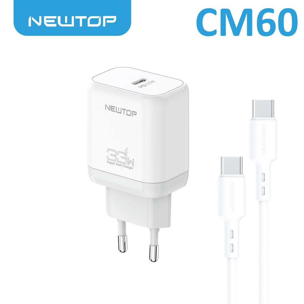 NEWTOP CM60 CARICATORE DA MURO PD 33W CON CAVO TYPE-C/TYPE-C