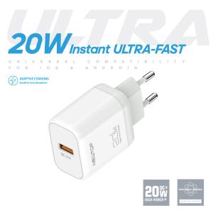 NEWTOP CM71 CARICATORE DA MURO QC 3.0 20W CON CAVO USB/TYPE-C
