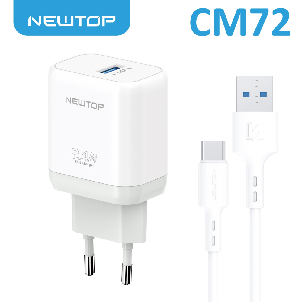NEWTOP CM72 CARICATORE DA MURO 1USB 12W 2.4A CON CAVO USB/TYPE-C