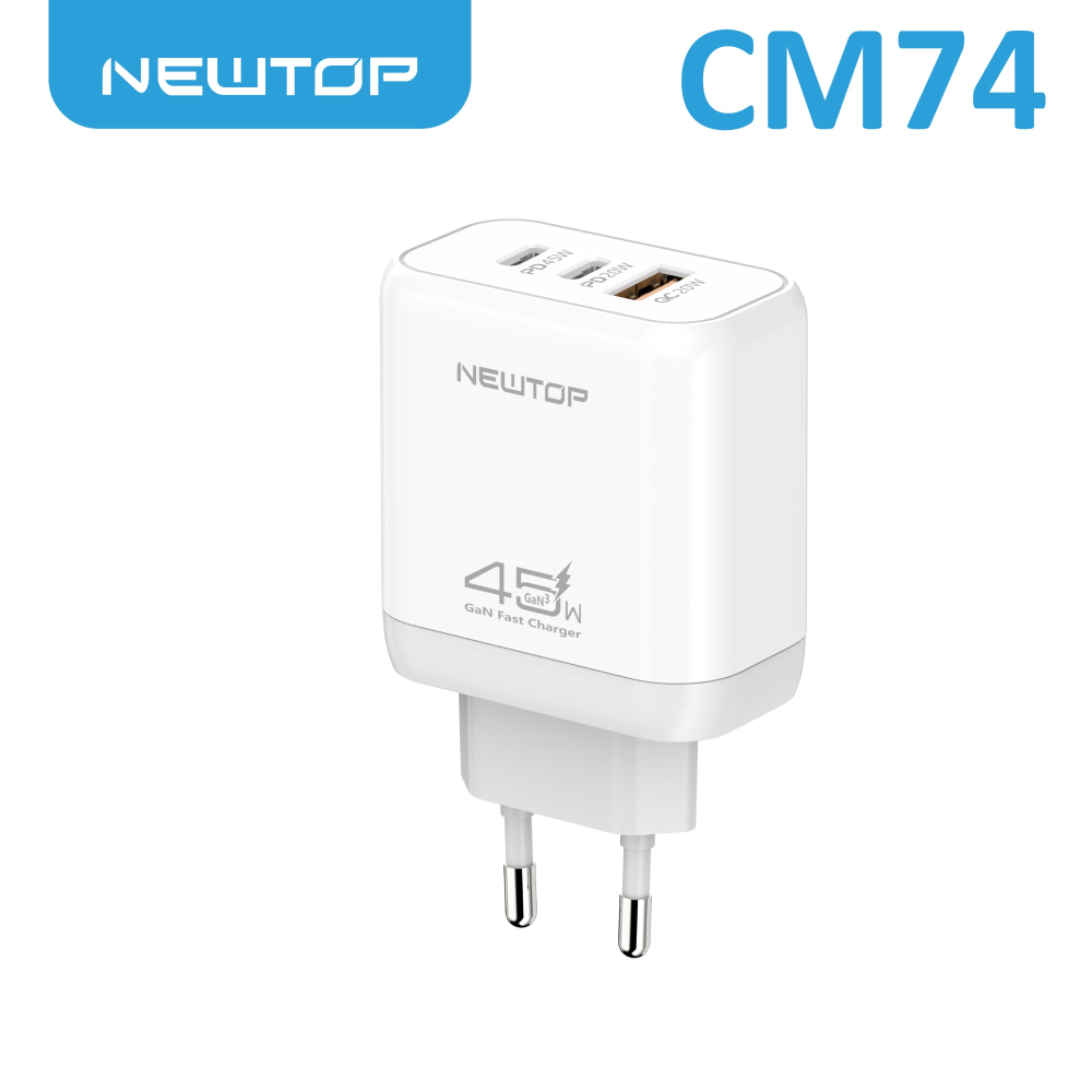NEWTOP CM74 CARICATORE DA MURO USB-A + 2C 45W