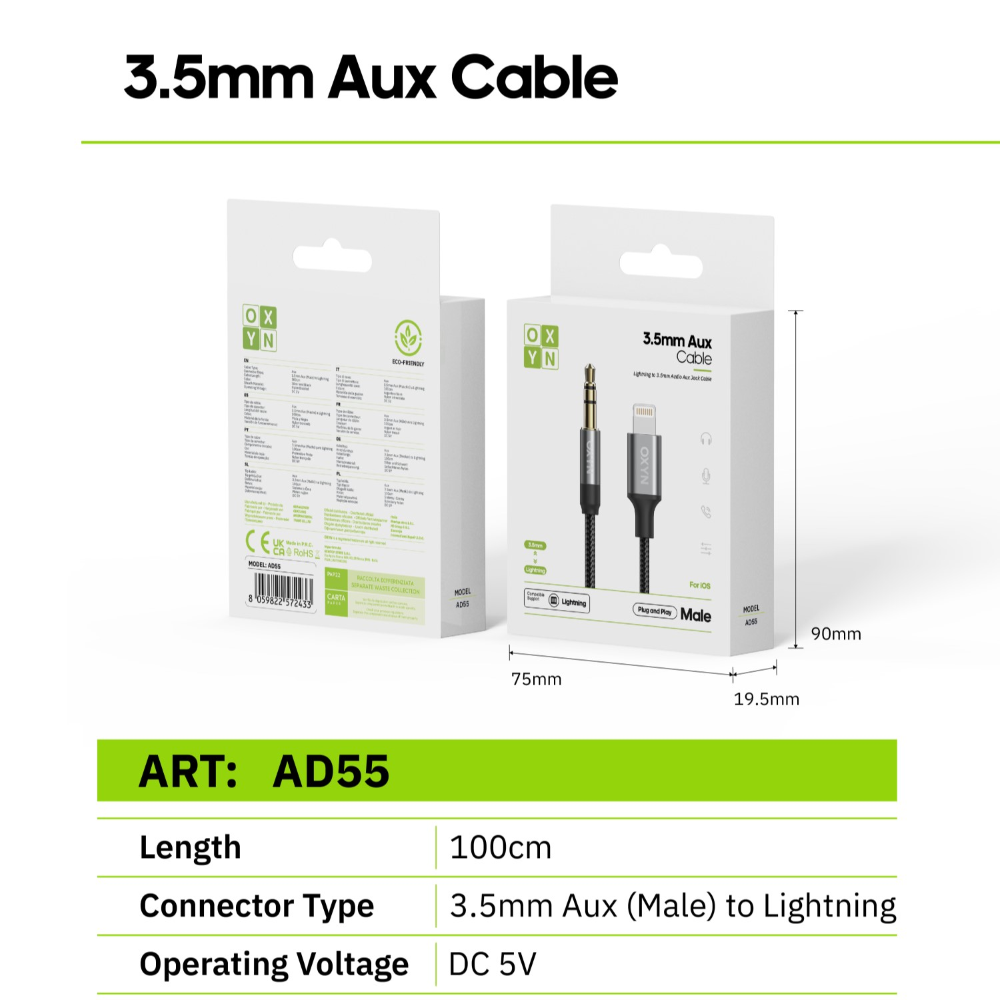OXYN AD55 CAVO AUDIO DA LIGHTNING M A JACK 3.5MM M