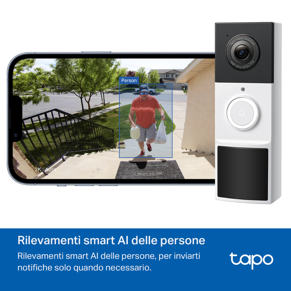 TAPO D210 - VIDEO CAMPANELLO 2K 3MP, VISIONE NOTTURNA A COLORIi, Batteria 6400mAh