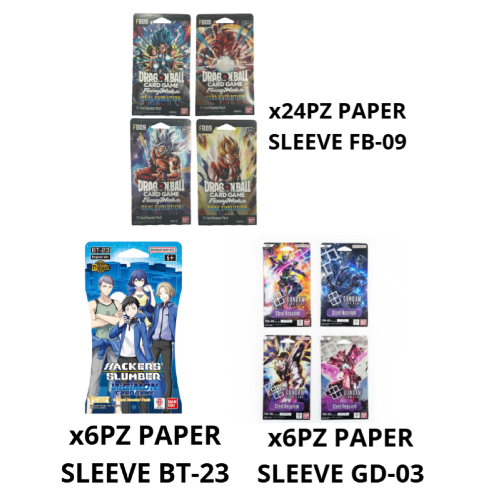 BUNDLE PAPER SLEEVE FB-09 X24PZ + DIGIMON BT-23 X6PZ + GUNDAM GD-03 X6PZ