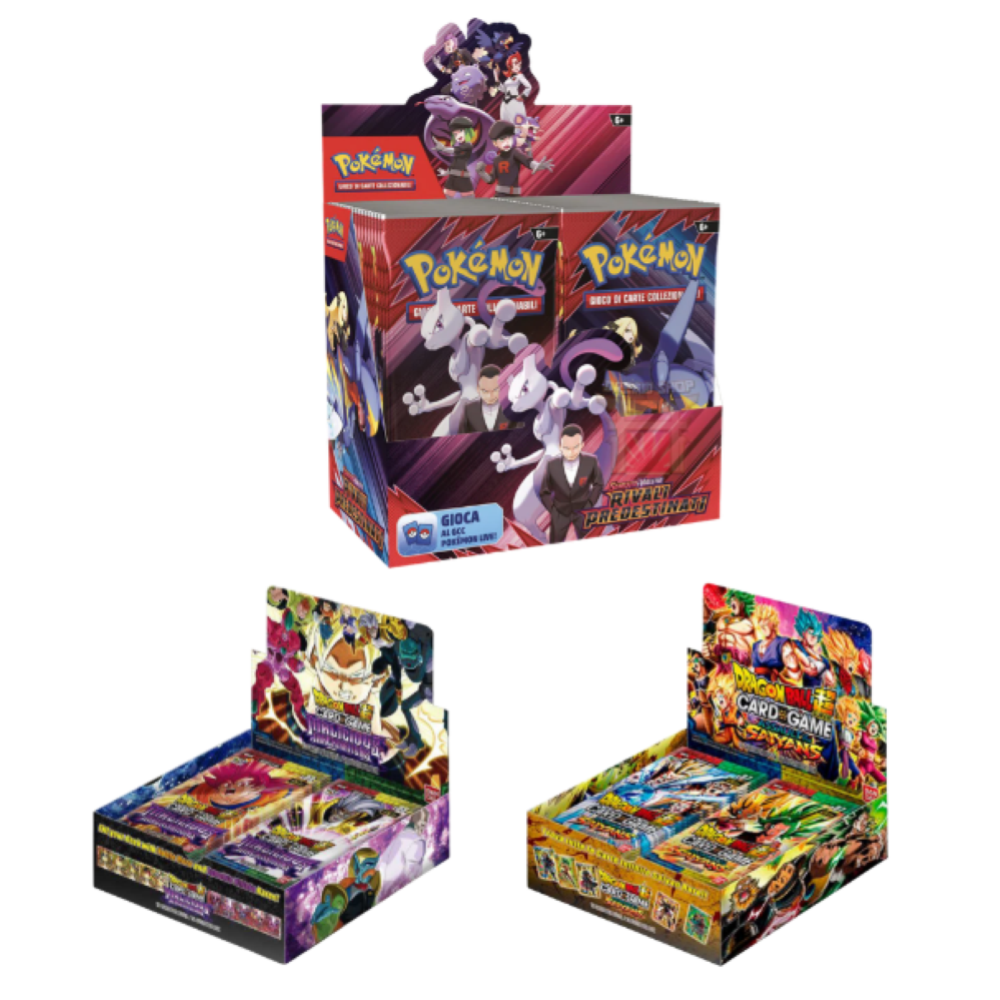 BUNDLE Pokemon - DISPLAY in Esp. 36 "Scarlatto e Violetto - 10" RIVALI PREDESTINATI + 2 BOX DRAGON BALL ITALIANO