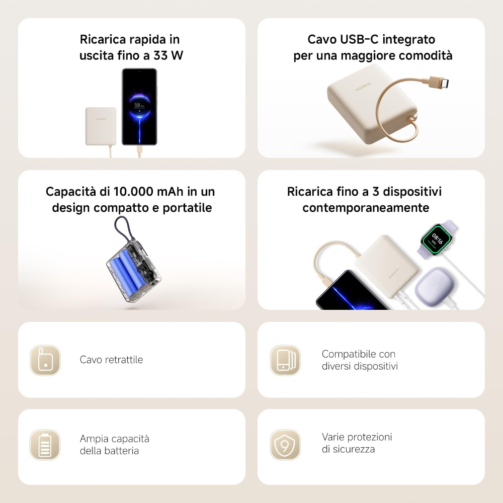 XIAOMI  POWER BANK 33W  - Power Bank 20000mAh (Integrated Cable) Tan GL