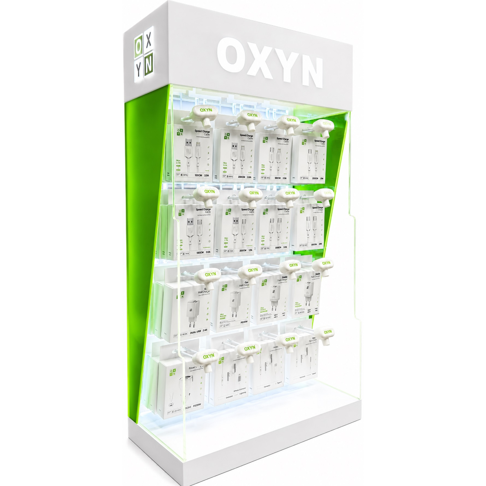 BUNDLE OXYN ESPOSITORE RETRO ILLUMINATO ACCESSORI DA BANCO IN PLEXIGLASS 4X4