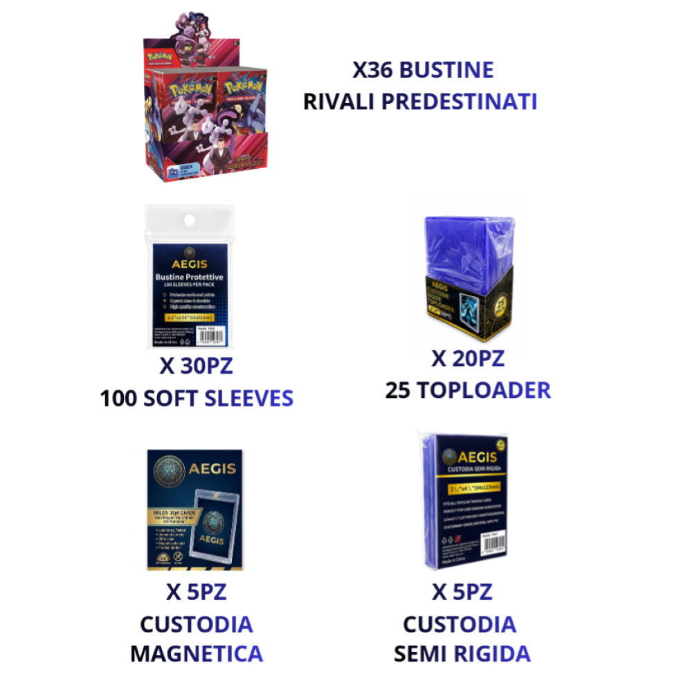 BUNDLE Pokemon - DISPLAY in Esp. 36 RIVALI PREDESTINATI + MIX AEGIS PROTEZIONE CARTE