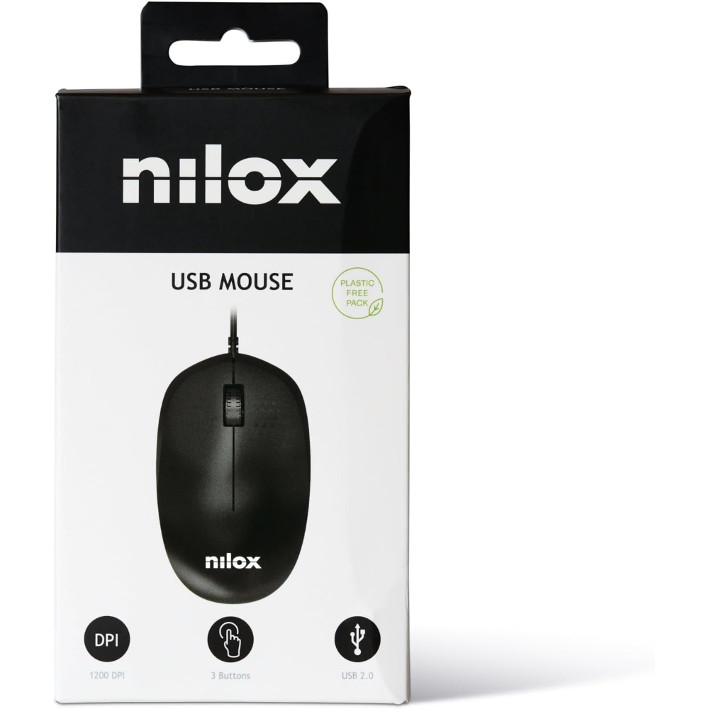 NILOX TECH - Mouse ottico, connessione USB-A, 1200DPI, 3 tasti, lunghezza cavo 1.5 mt