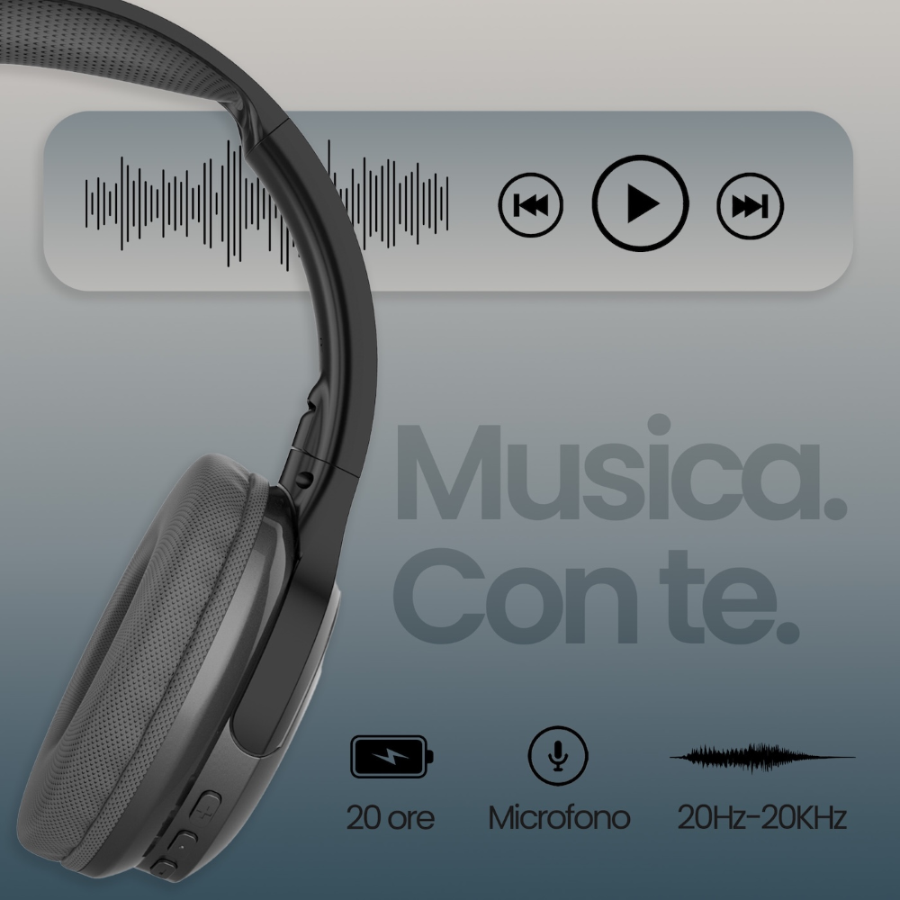 TECHMADE CUFFIE WIRELESS COLORE NERO
