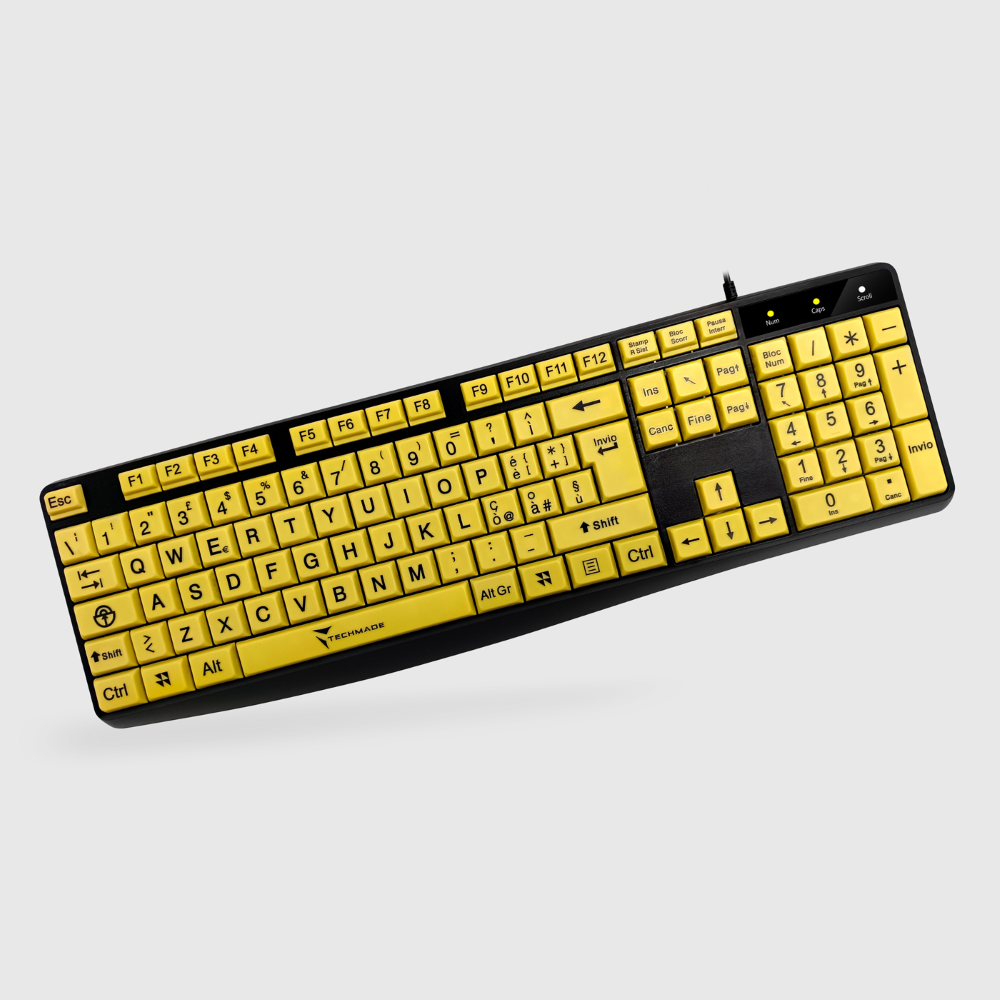 TECHMADE TASTIERA CON FILO USB TASTI GIALLI BIG FONT LAYOUT