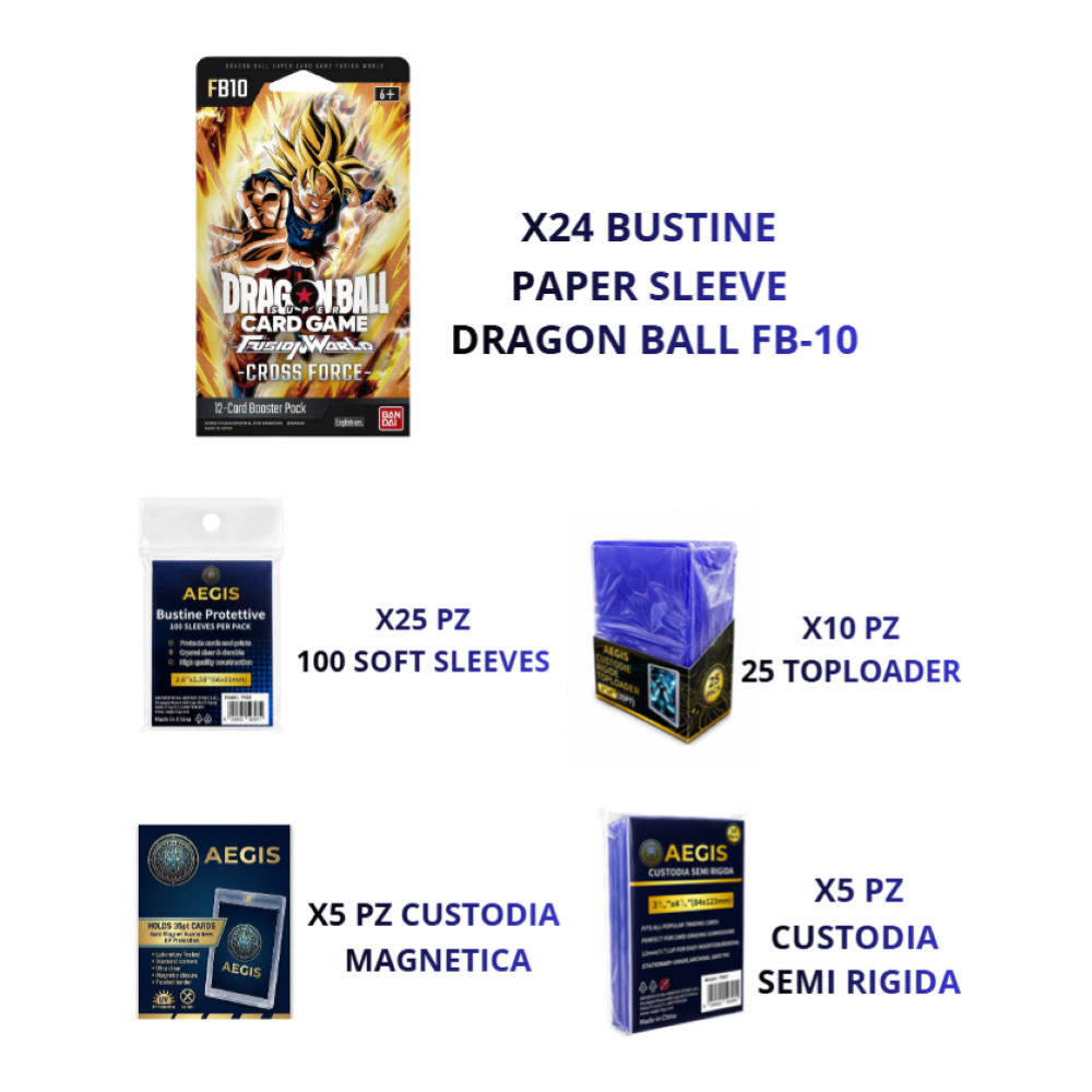 BUNDLE DRAGON BALL PAPER SLEEVE FB-10 (X24 PZ) + MIX AEGIS PROTEZIONE CARTE 
