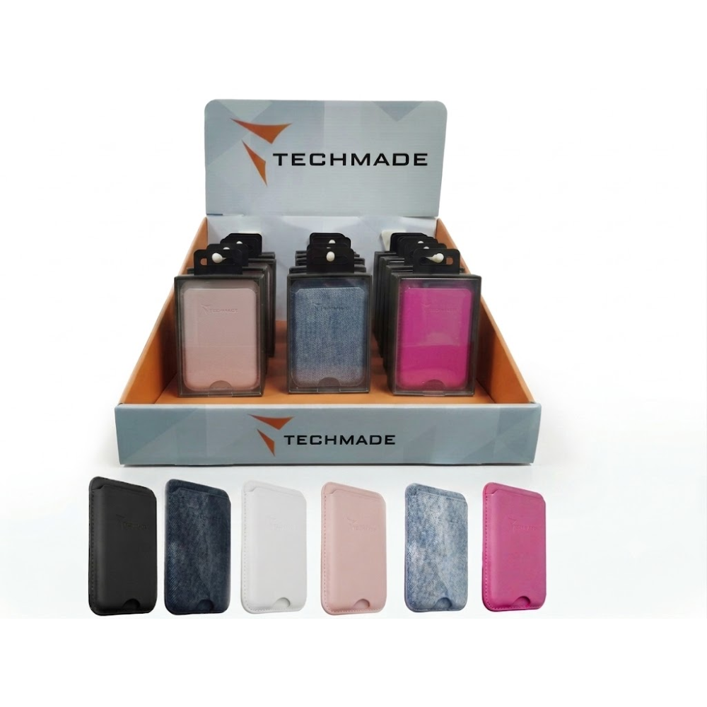 TECHMADE BUNDLE 12PZ - WALLET PORTACARTE MAGNETICO VARI COLORI - CON ESPOSITORE DA BANCO