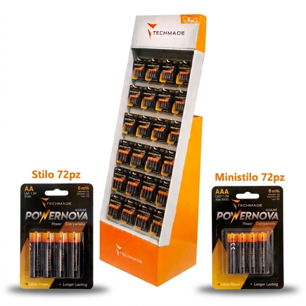 TECHMADE BUNDLE BATTERIE 144PZ - STILO 72PZ + MINISTILO 72PZ - CON ESPOSITORE DA TERRA