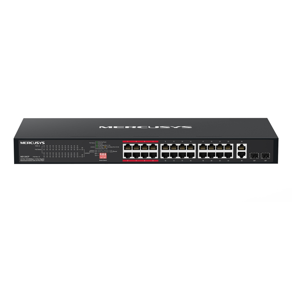 MERCUSYS Switch rack da 24 porte 10/100Mbps PoE+ e 2 porte Gigabit