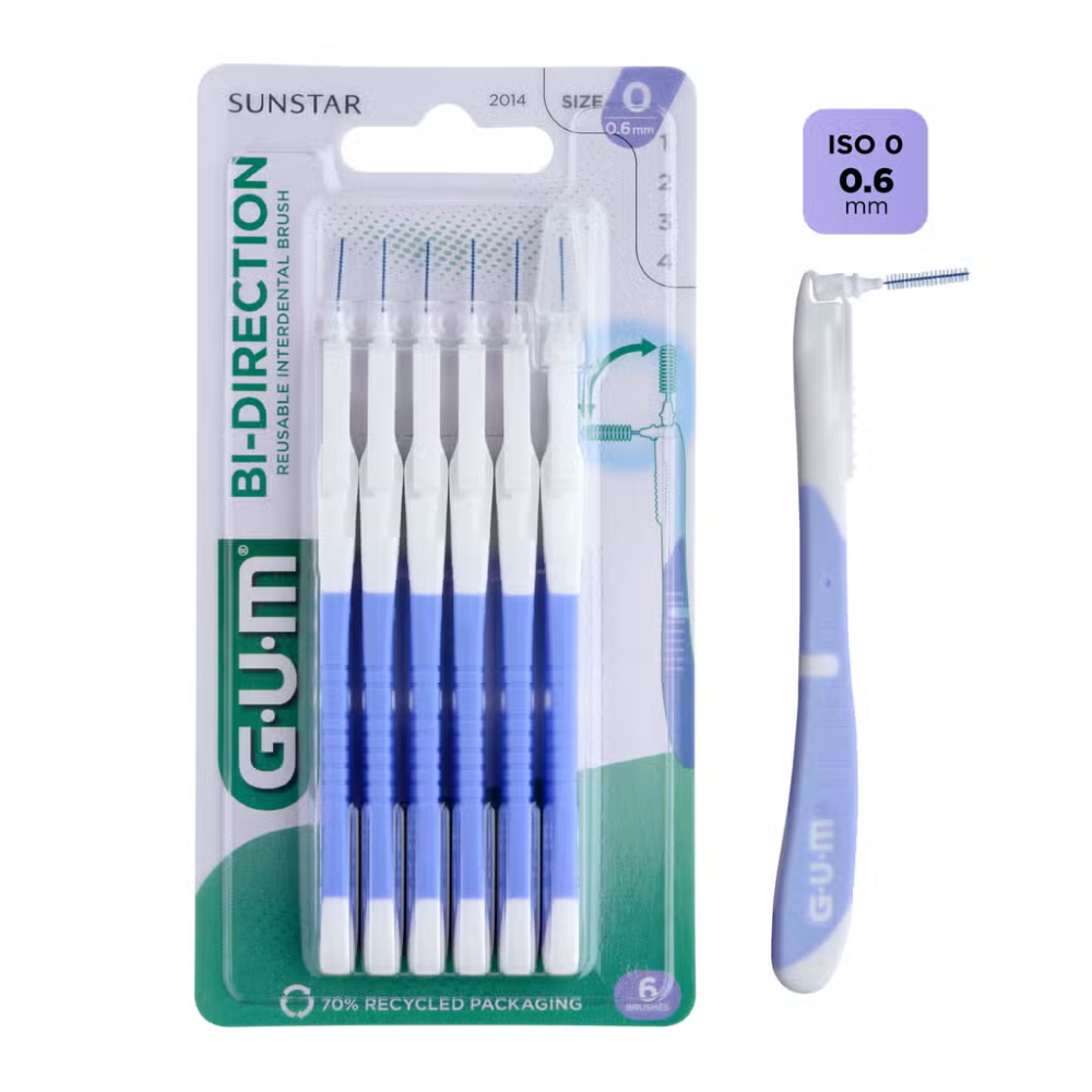 GUM - Scovolino interdentale BI-DIRECTION 0.6MM - 6 pezzi (1=1PZ)