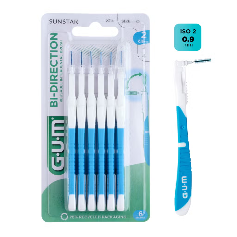 GUM - Scovolino interdentale BI-DIRECTION 0.9MM - 6 pezzi (1=1PZ)