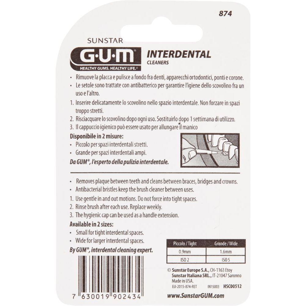 GUM - Scovolino Interdental CLEANERS - 0.9MM - 8 pezzi (1=1PZ)