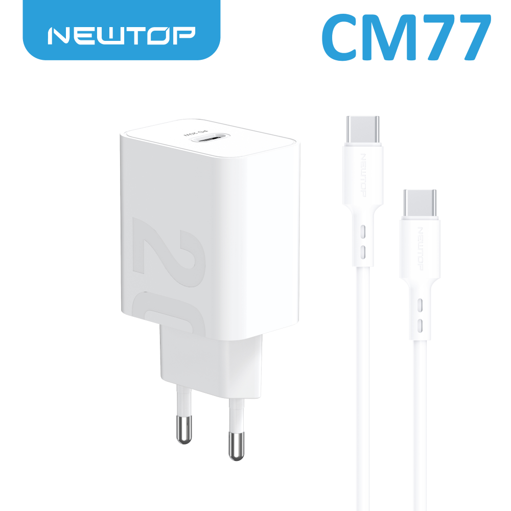 NEWTOP CM77 CARICATORE DA MURO PD 20W CON CAVO TYPE-C/TYPE-C