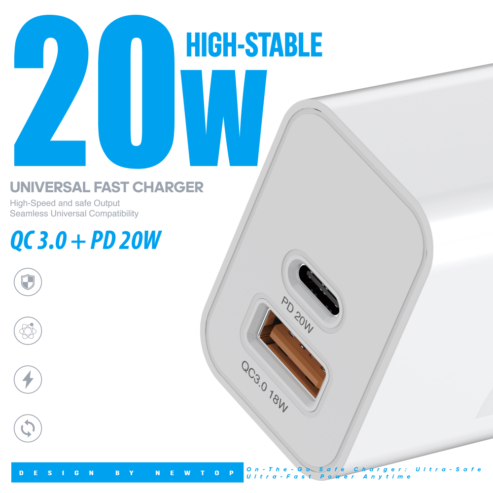 NEWTOP CM78 CARICATORE DA MURO QC 3.0 + PD 20W