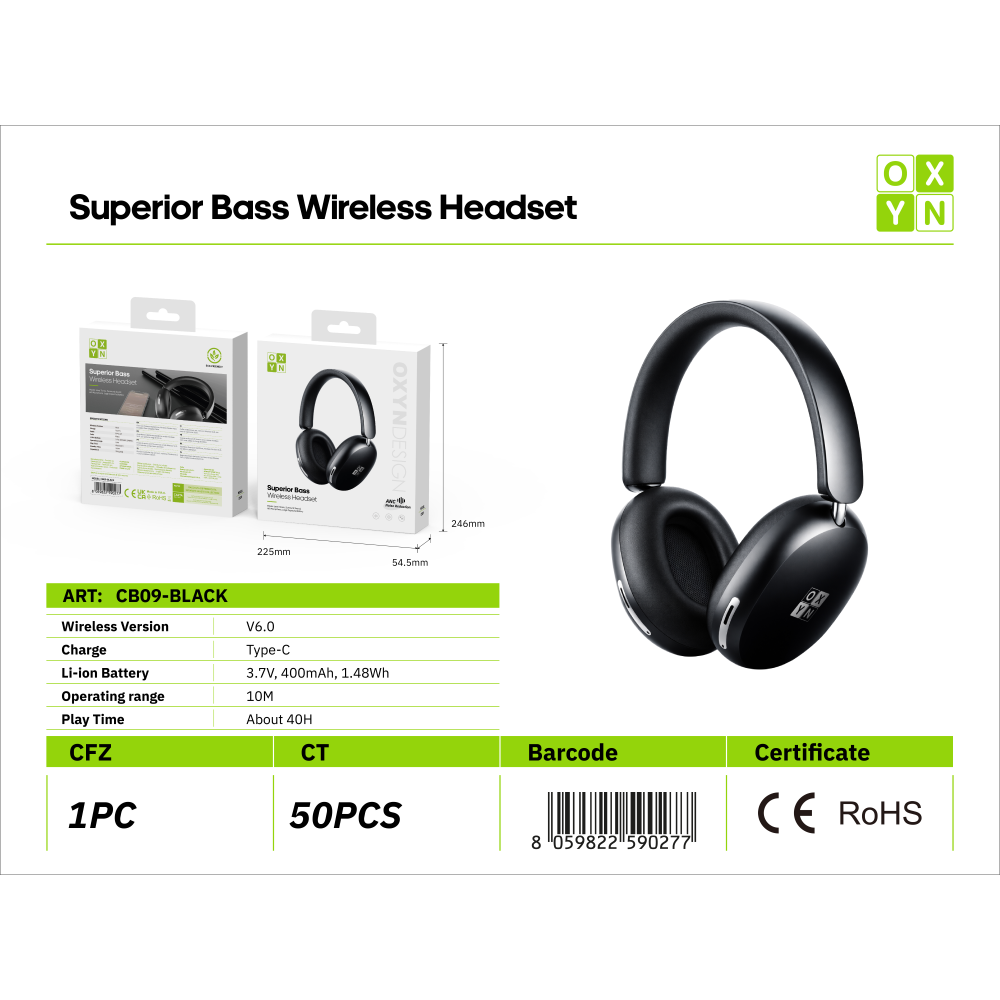 OXYN CB09 CUFFIE STEREO WIRELESS