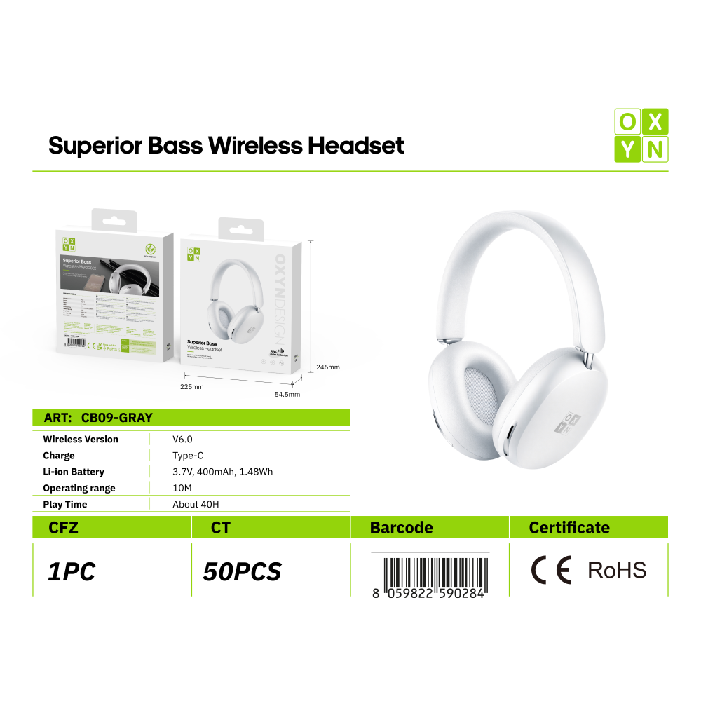 OXYN CB09 CUFFIE STEREO WIRELESS