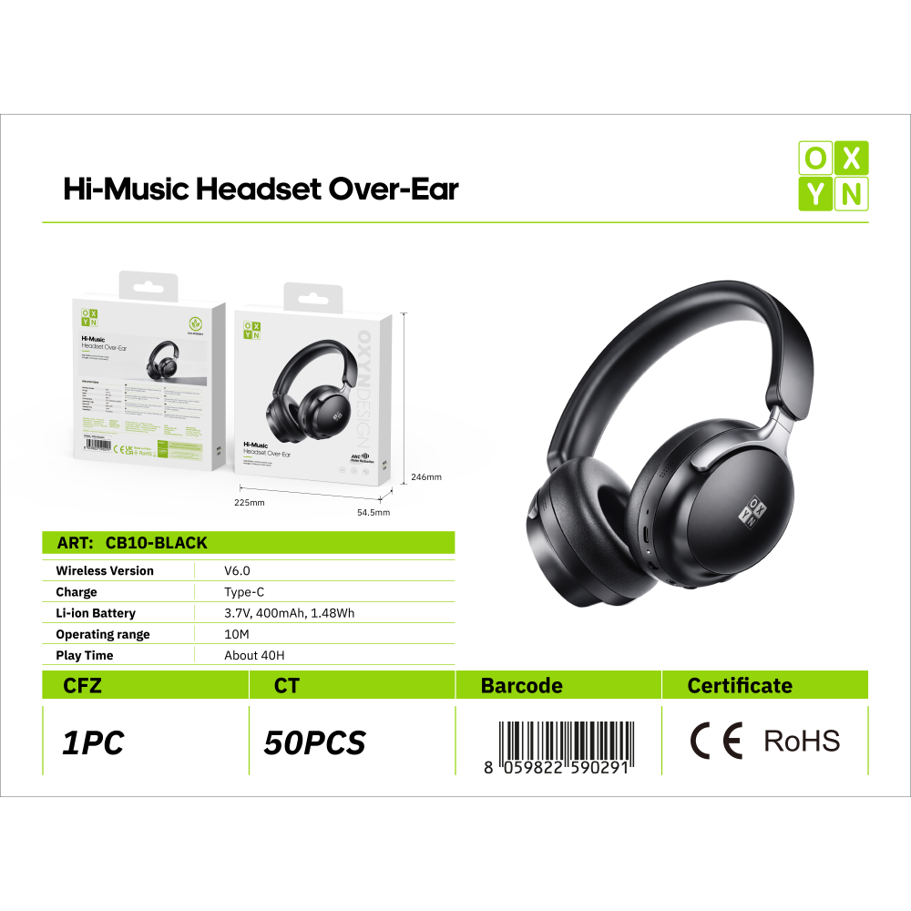 OXYN CB10 CUFFIE STEREO WIRELESS