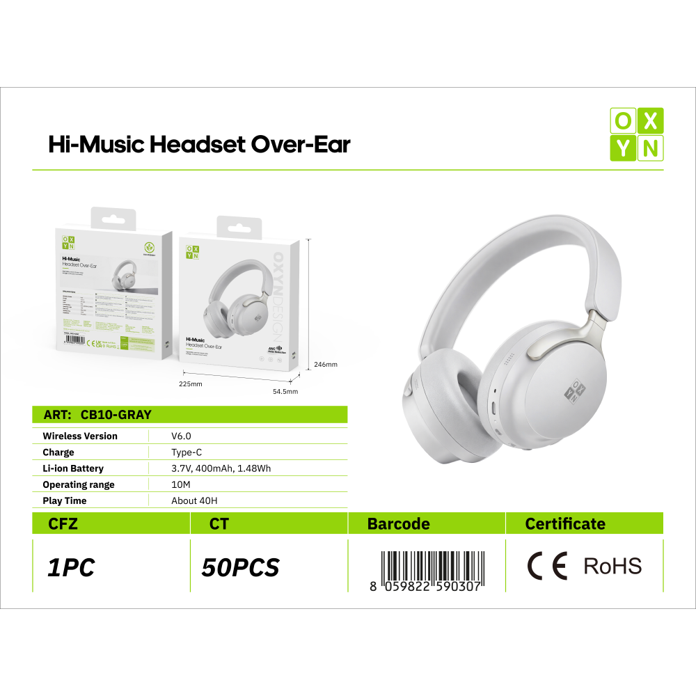 OXYN CB10 CUFFIE STEREO ANC WIRELESS
