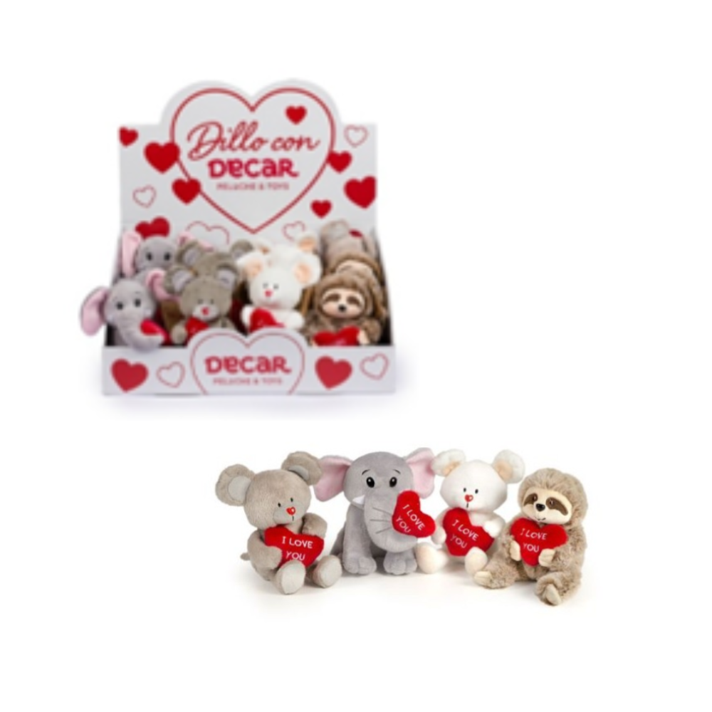 DE.CAR2 -  SV BRADIPO/ TOPO/ ELEFANTE H15CM C/CUORE 24831 DISPLAY 16PDQ