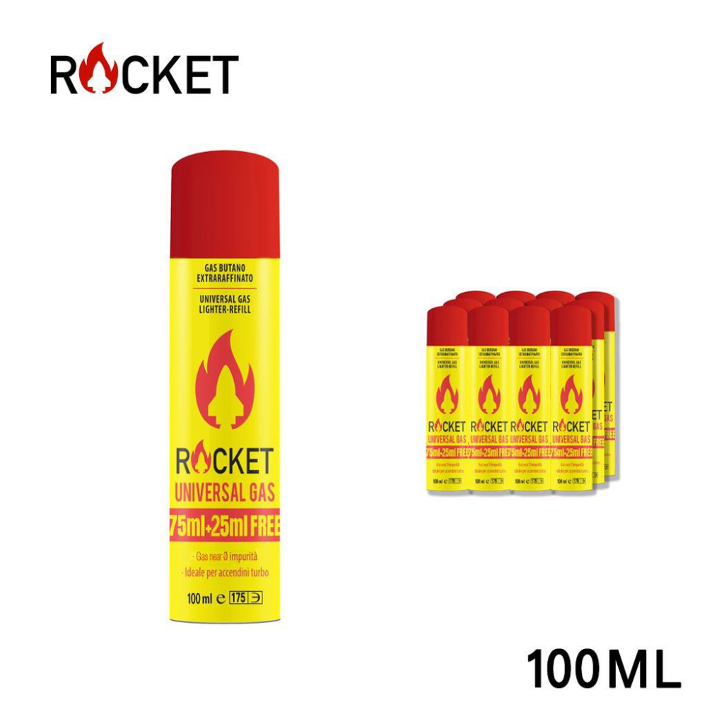 ROCKET - RICARICA GAS UNIVERSALE 100ML (75ML+25ML FREE) - 1PZ=12PZ