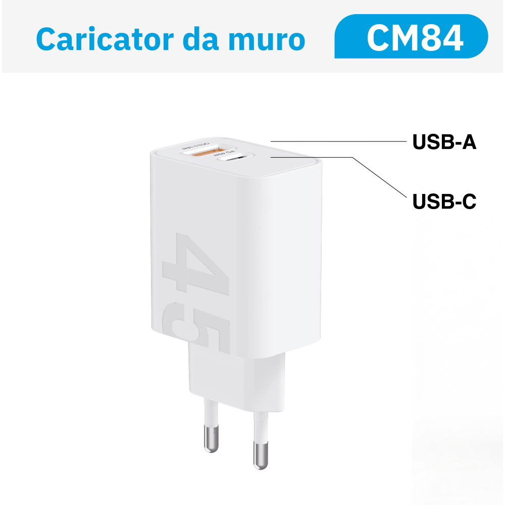 NEWTOP CM84 CARICATORE DA MURO QC 3.0 + PD 45W