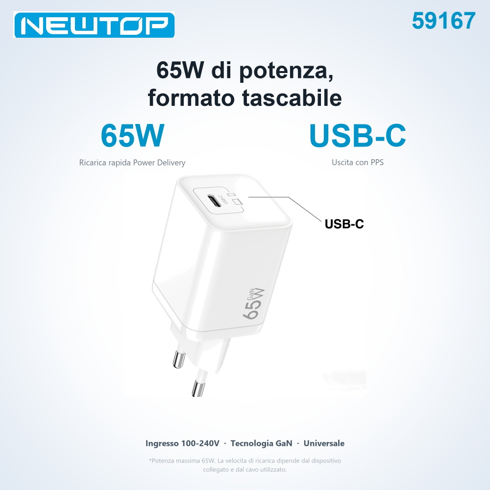 NEWTOP CM85 CARICATORE DA MURO GAN 65W