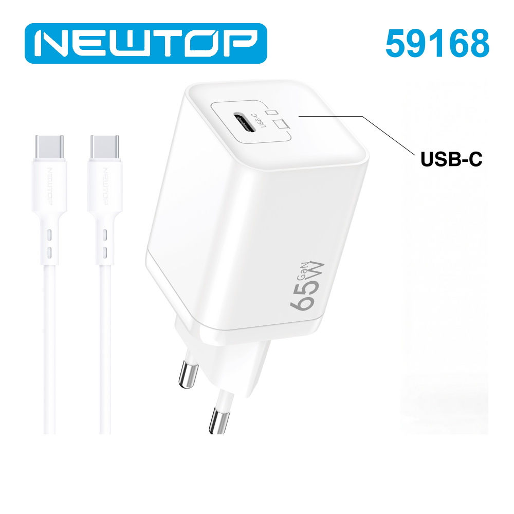 NEWTOP CM85 CARICATORE DA MURO GAN 65W CON CAVO TYPE-C/TYPE-C